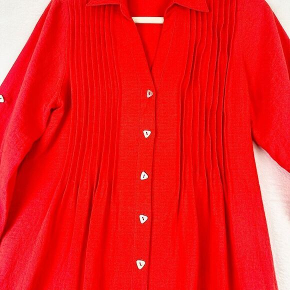 Fridaze Linen Pintuck Pleat Front Button Up Tunic Size Small Red Lagenlook - Picture 3 of 6